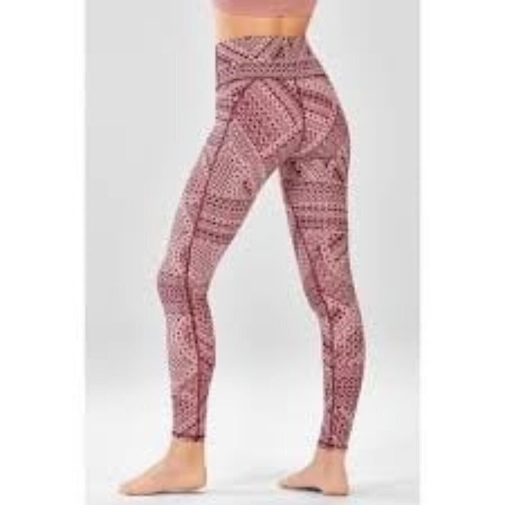 Fabletics Women's Pants Red Mesh Geometric Leggings Athletic Stretch Size XL